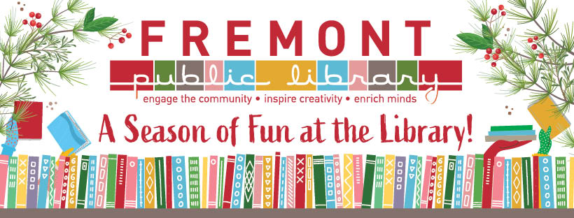 Fremont Public Library logo with holiday theme